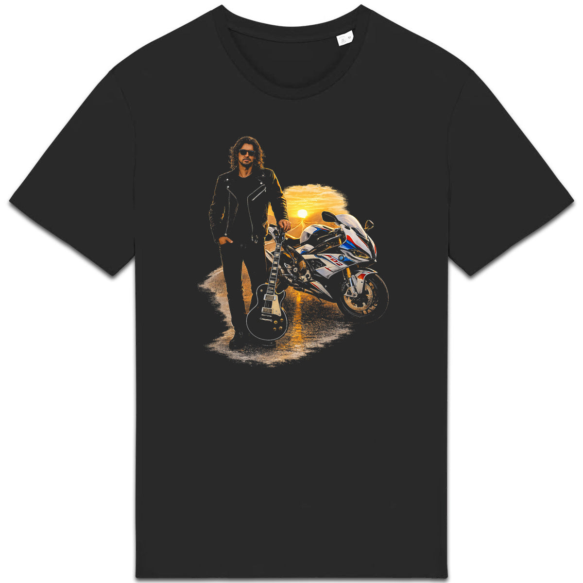 T-shirt Unisexe épais - Biker Guitar et Sunset Américain - face_0