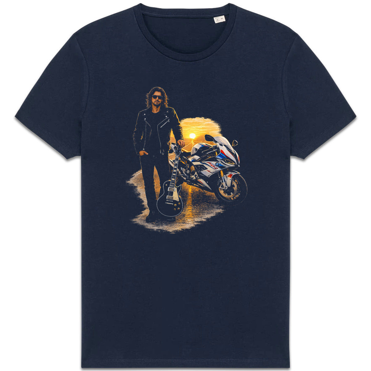 T-shirt Unisexe épais - Biker Guitar et Sunset Américain - face_1